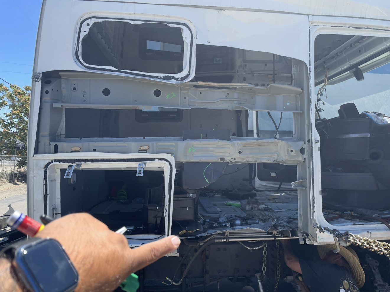 Sleeper cab stripped down for a major collision rebuild